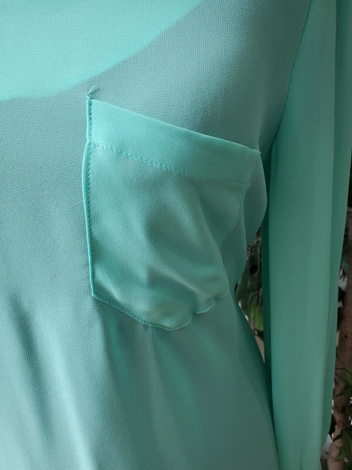 Blusa Top Double Zero Mujer Aqua Poliéster Manga Larga Cuello Redondo Talla Mediana Foto 3 de 4