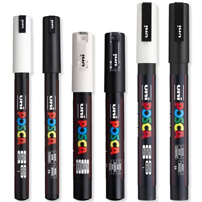 Ultra Fine To Fine Paint Marker Pens Set Pc1mr Pc1m Pc3m White & Black Ink Pack 