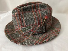 Vtg DPC Dorfman-Pacific Fedora Hat Plaid Green Buckle Strap Size 6-7/8