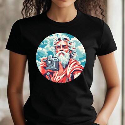 T-Shirt Frauen Gott Zeus mit Kamera Motiv Baumwolle Größe XS bis 3XL