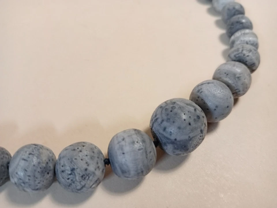 COLLANA Graduata CORALLO BLU GREZZO perle tonde ARGENTO 925 Vintage CON NODI - Immagine 4 di 4