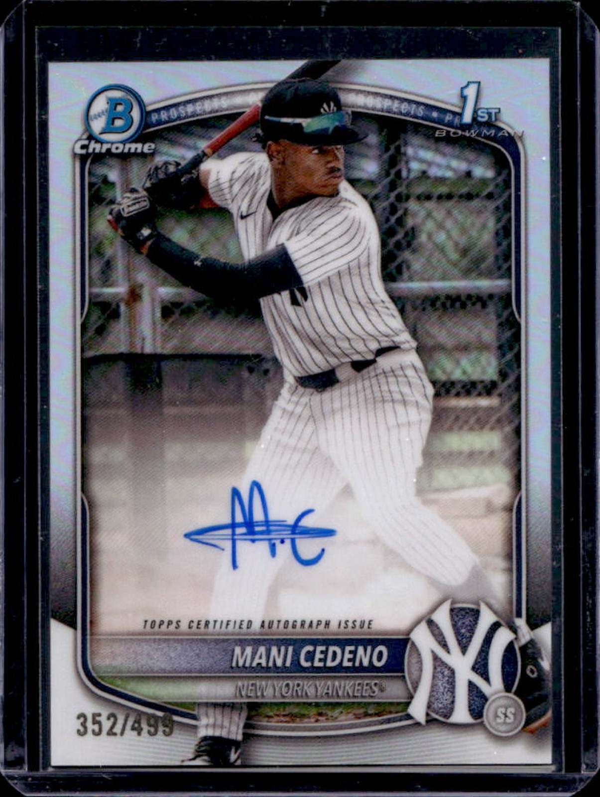 2025 Bowman Chrome Mani Cedeno Auto Refractor 1st Prospect #/499 Yankees