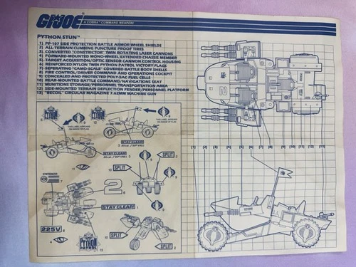 GI Joe PYTHON STUN 1988 Blueprints Instruction Sheet Vintage ARAH Insert Vehicle