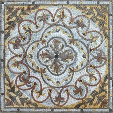 40" Square Marble Mosaic Floor Tile: Floral Medallion Artwork