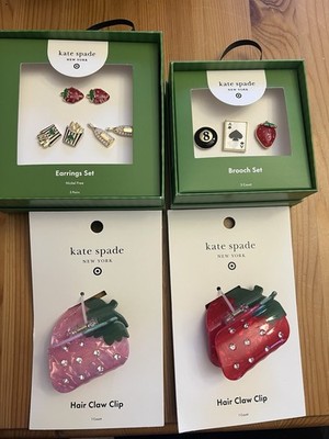 Target Kate Spade Collab Lot -NWT 2 Strawberry Hair Clips, Brooch/Earring Sets ￼