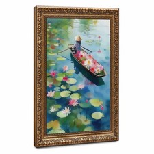 Lotus Pond Boat Wall Art Canvas Oil Paintings Reproduction