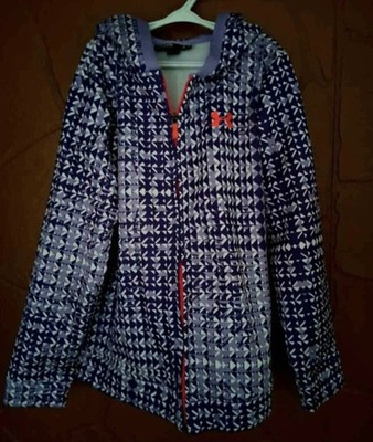Under Armour Girls Full Zip Hooded Geometric Jacket Purple Gray Orange YXL