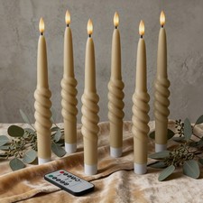 10" Smooth Taper with Twist Flameless LED Taper Candles - 6 Pack
