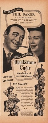 1944 Blackstone Cigar Phil Baker Take It or Leave It CBS Sunday Television Ad