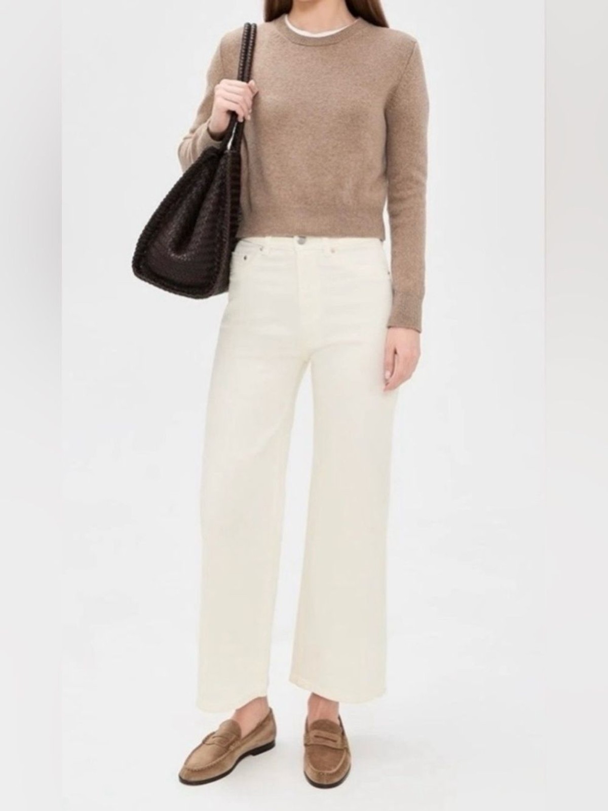 DL1961 Hepburn Wide Leg Corduroy Pants 28 Cream Ivory High Rise Cropped