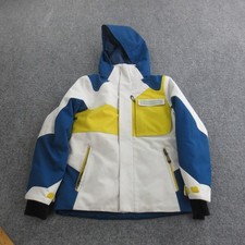Obermeyer Jacket Youth Small Blue White Yellow Hooded Ski Snowboard Coat Winter