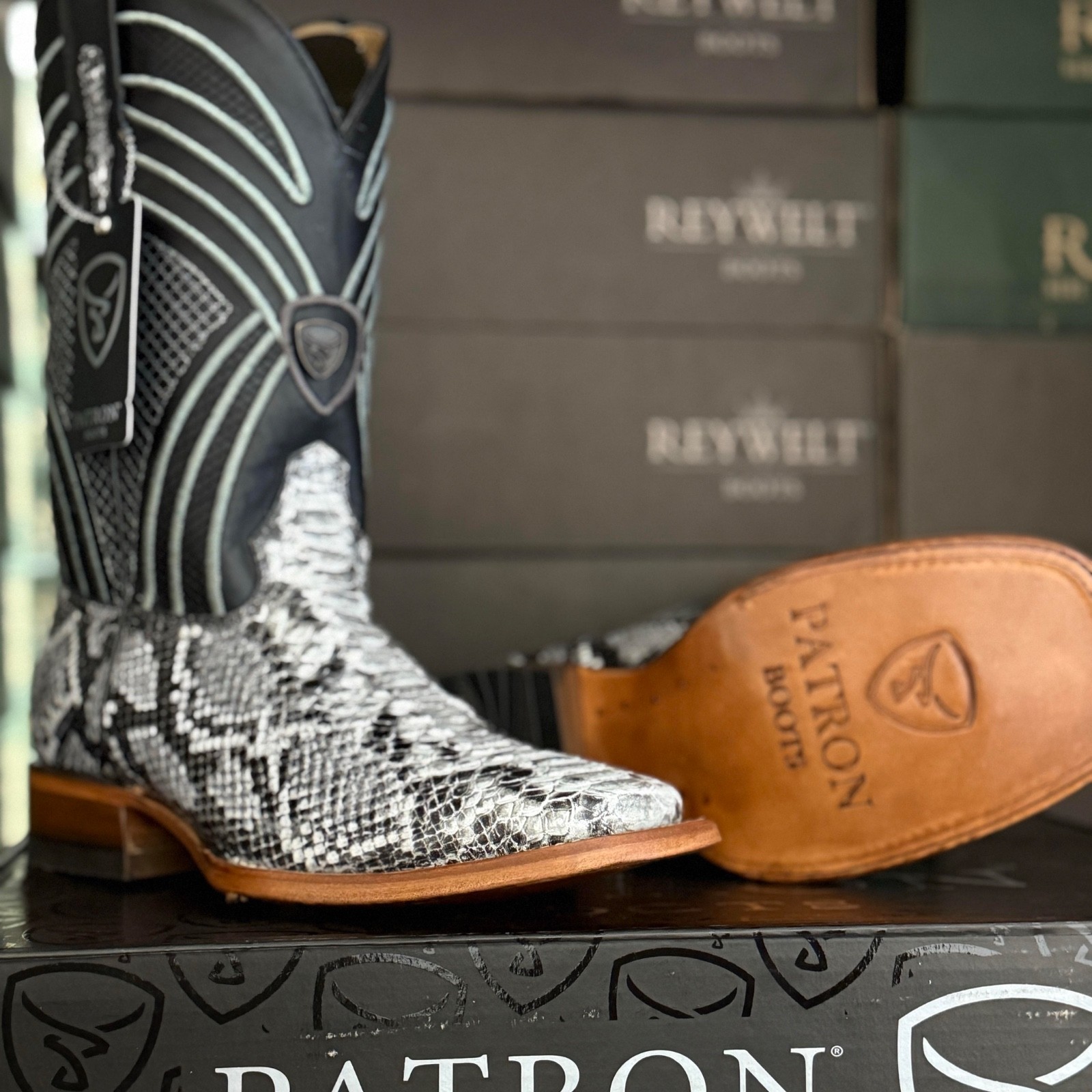 Mens Patron Western Exotic Animal Print Cowboy Boots Square Toe Bota Vaquera