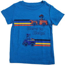 Paw Patrol Marshall Chase Fire Police Pups "Here To Help " Boys Blue T-Shirt