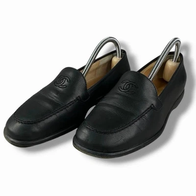 Chaussures CHANEL mocassins cuir marque coco noir vintage coupe basse femme... - Photo 1/4