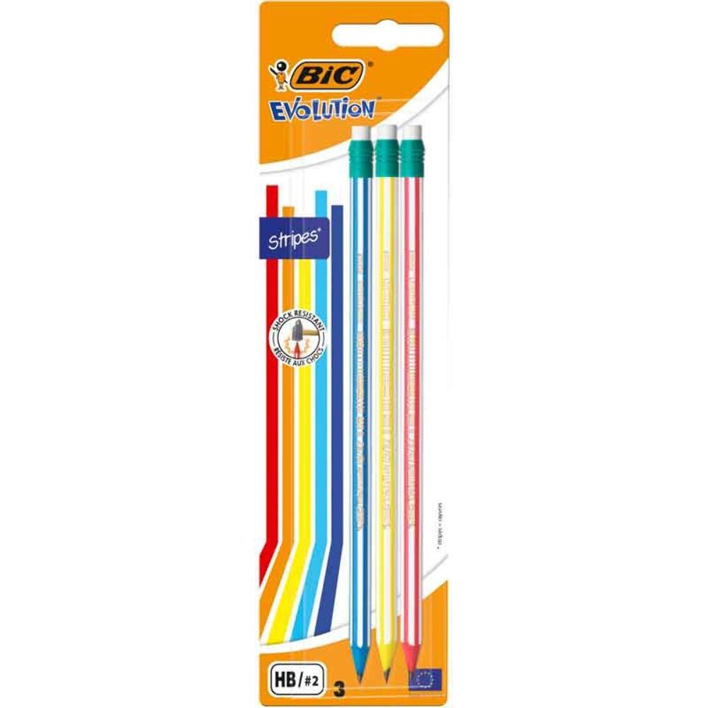 BIC HB Stripes Graphite Pencils With Eraser (Pack of 3)