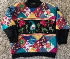 SIBA KNIT SWEATER LARGE FLORAL DESIGN MOHAIR FULLY LINED