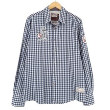 Camp David Men Checkered Cotton Button-Up Shirt Long Sleeve Blue Size L