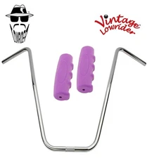 Original Lowrider 24" 22.2 D Handlebar Chrome 0214 120mm Grips Solid/Purple