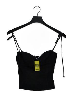 Reformation Damen Top UK 4 Schwarz 100% Leinen Ärmellos V-Ausschnitt Cropped
