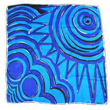Vtg 60s Vera Neumann Early Ladybug Silk Scarf Blue Sun Graphic 25" faint mark