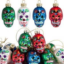 12Pcs Day of the Dead Glass Ornaments - Dia De Los Muertos Sugar Skull Ornaments