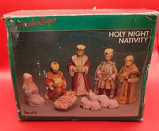 Vintage 1988 Nativity Set 9pc Artmark Holy Night Bisque Christmas Taiwan