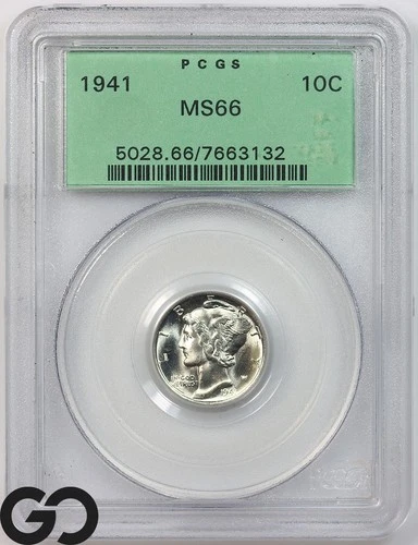 1941 Mercury Dime, PCGS MS-66 ** Old Green Label, Premium Quality!