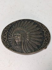 Vintage Award Design Medals Native American Chief Solid Brass Oval Belt Buckle