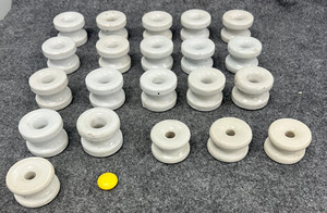ASSORTED PORCELAIN CORNER INSULATORS OD 1 3/4" & 1 5/8" ID 7/16" & 3/8" LOT OF21