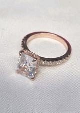 14K Rose Gold-Plated, SS925, Radiant Cut Moissanite Engagement Ring (1546)