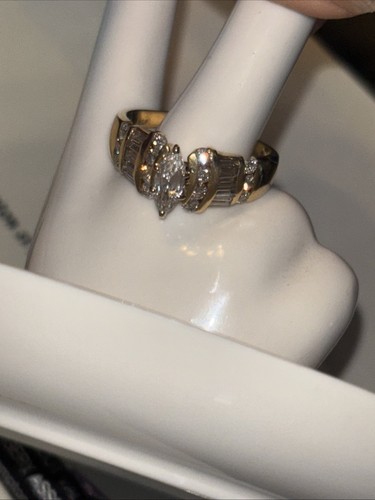 Beautiful 14k Yellow Gold Diamond Modern Marquis Cut .44 Ct Ring - Picture 3 of 11