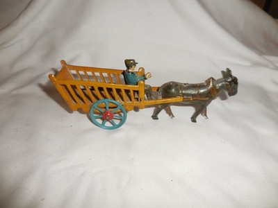 Vintage  German Tin Penny Toy Mule Drawn Wagon 6 1/2''