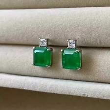 Simulated Green Emerald 2CT Princess Cut Stud Earrings In 14K White Gold Plated