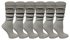 6 Pairs Of Gray Yacht & Smith EXTRA THICK Slouch Crew Boot Socks for Women