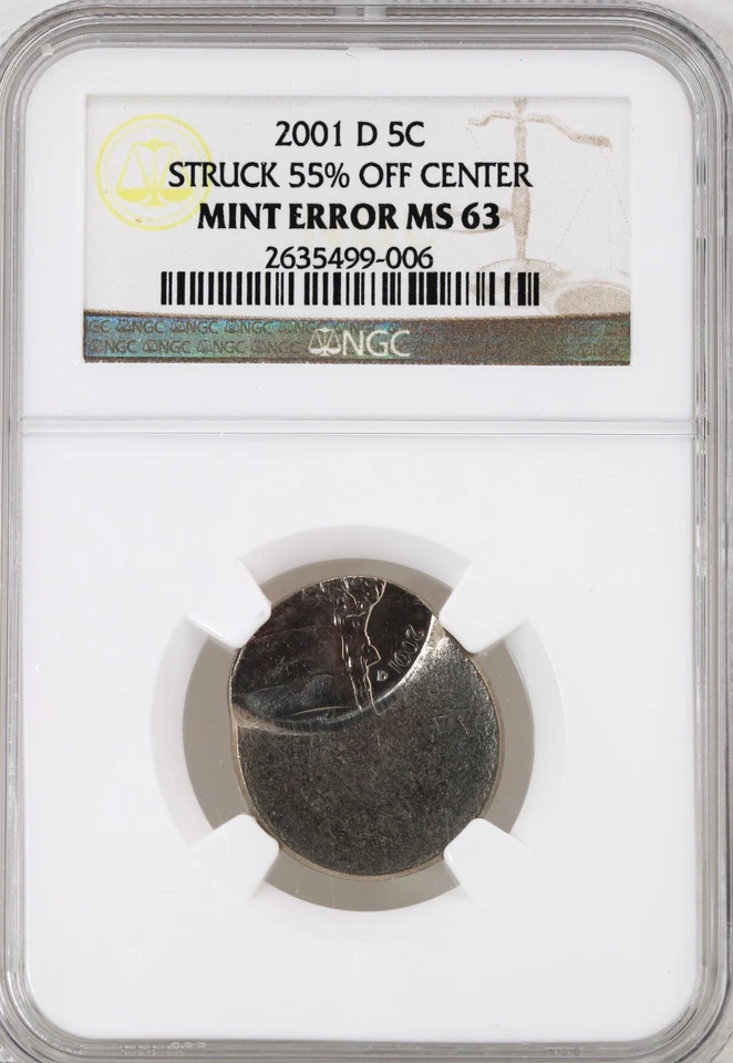 2001-D 5C Jefferson Nickel NGC MS 63 Struck 55% Off Center - Image 3 of 4