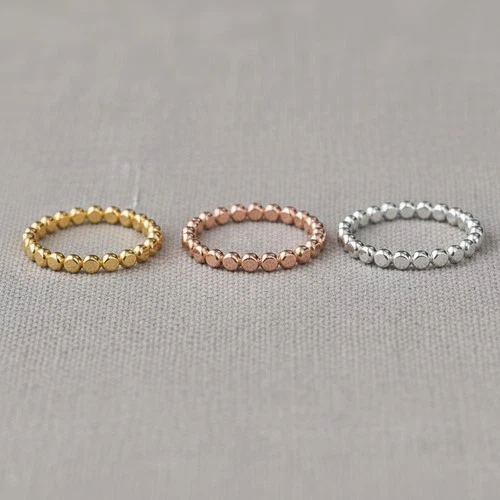 Beaded Stacking Rings Gold Silver Rose Gold Dainty Bands Minimalist Jewelry Gift