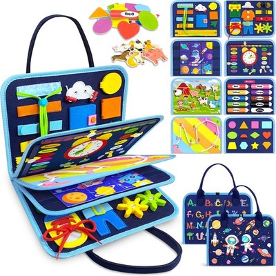 Gojmzo Busy Board Montessori Toys for Toddler Medium, 8 Pages - Blue Space 