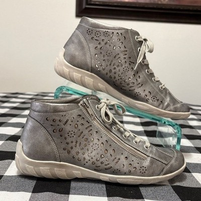 Remonte Gray Silver Gold Ankle Sneaker Boots Mid Shoes Women's Size 39/US 8
