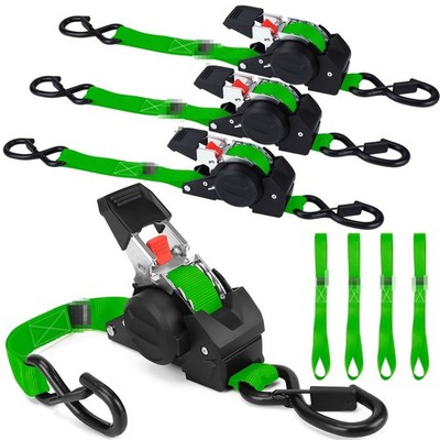 2/4-Pack 10FT Retractable Ratchet Tie-Down Straps | 1763LBS Heavy-Duty | S-Hook
