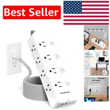 10 Ft Wall-Mountable Power Strip with 12 Outlets & 4 USB Ports for Home Office