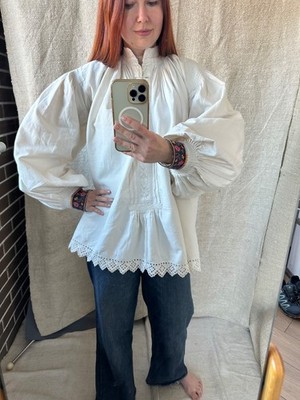 1920s Romanian Folk Blouse   Antique Hand Embroidered Linen Shirt  Vintage lover