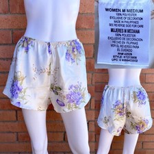 VTG 90'S IVORY SATIN FLORAL PAJAMA PJ SHORTS TAP SHORTS LOUNGEWEAR M