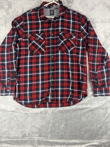 Volcom Men’s Shirt XL Snap Button Red & Black Flannel Button Down Longsleeve - Picture 4 of 8