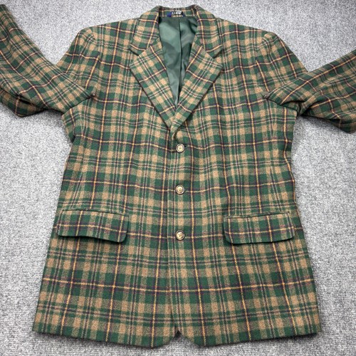 Vintage GAP Sports Jacket Men Medium Green Plaid Wool Lined Three Button No Vent - Picture 5 of 19