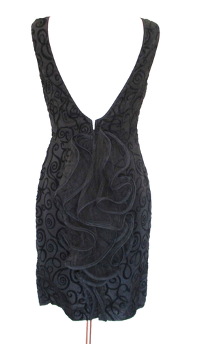 VTG L.A. Glo Dress Black Flocked Velvet Taffeta Mesh Bustle M Women Sleeveless - Picture 3 of 7
