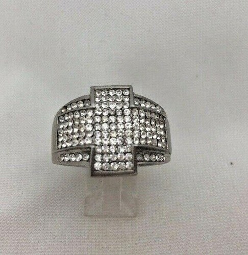Herrenring 14 mm x 20 mm Edelstahl Kreuz CZ Glitzer Größe 14 1/4