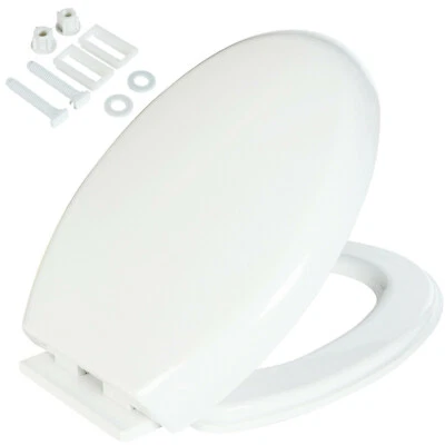 LUXURY SLOW SOFT CLOSE WHITE OVAL BATHROOM TOILET SEAT WITH BOTTOM FIXING HINGES