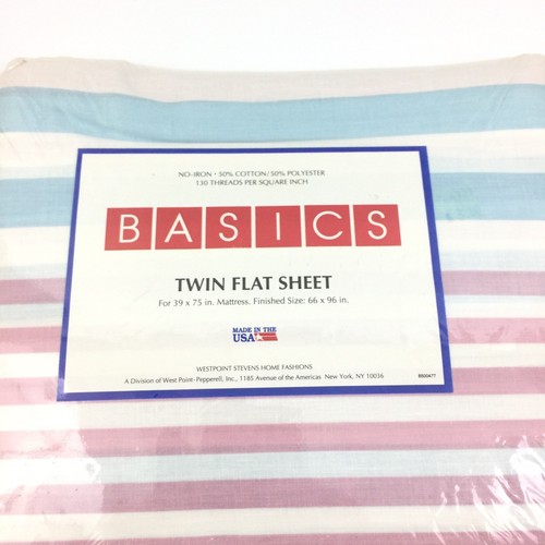 Vintage Westpoint Basics 50/50 Multi Color Stripe Twin Flat Sheet 66 X 96 #4034