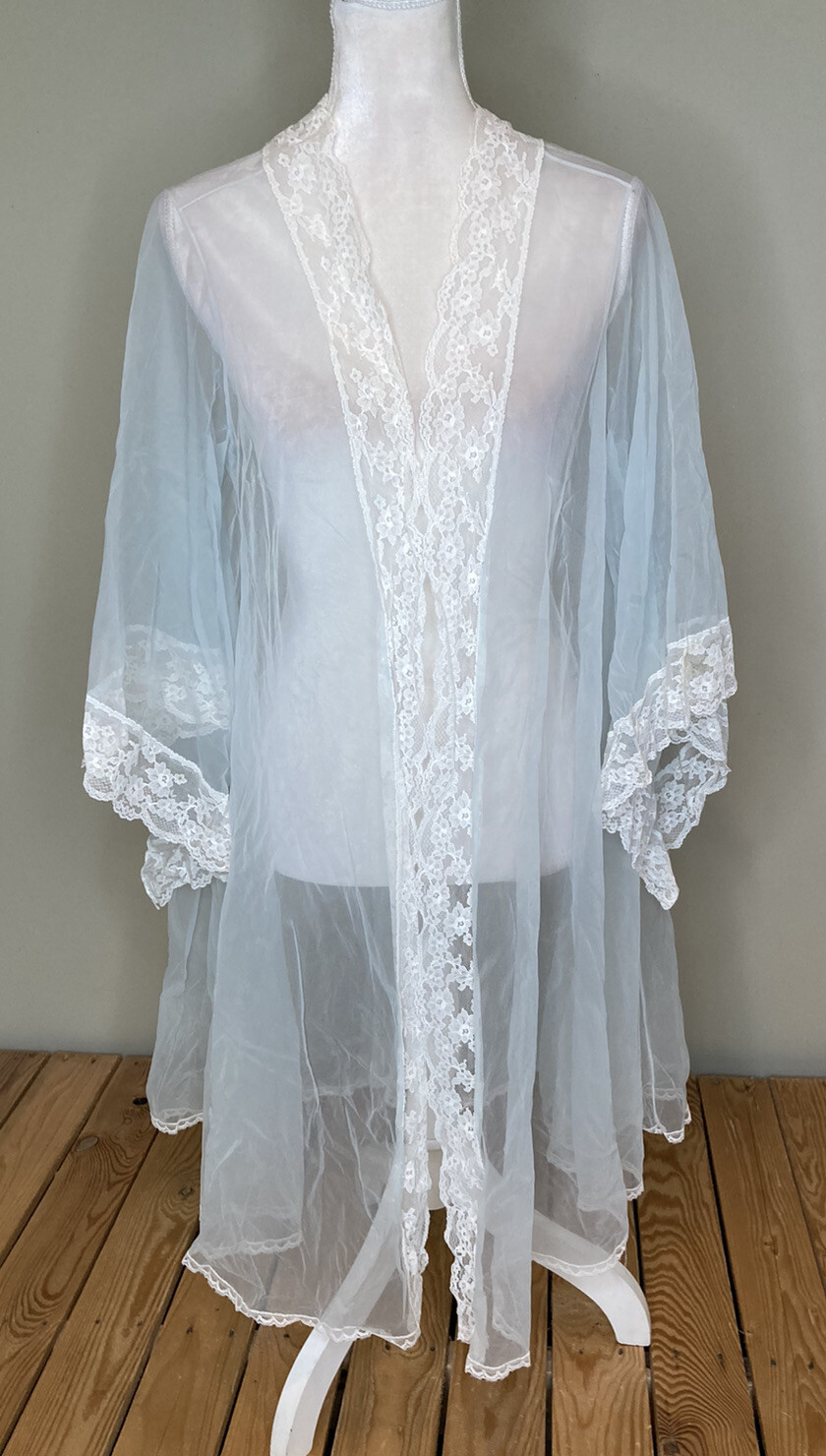 miss Elaine women’s Vintage sheer Lace robe Size M Li… Gem