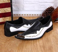 New Mens Metal Pointed Toe Mixed Color Rivets Formal Genuine Leather Dress Shoes